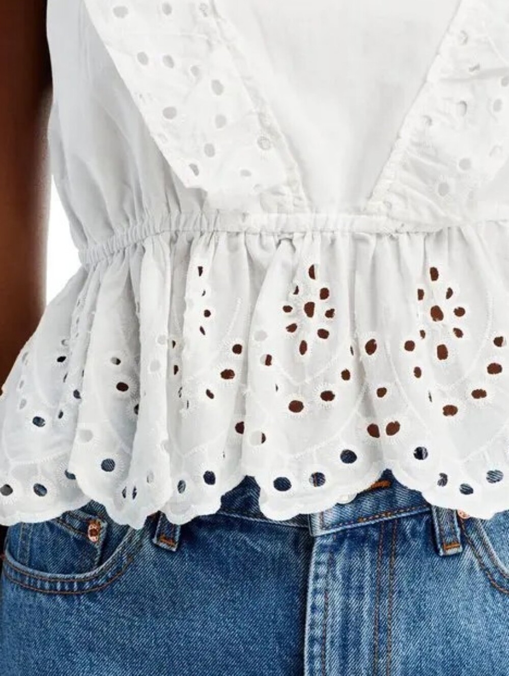 KOKO + MASON White Eyelet Ruffle Peplum Tank - Picture 4 of 6
